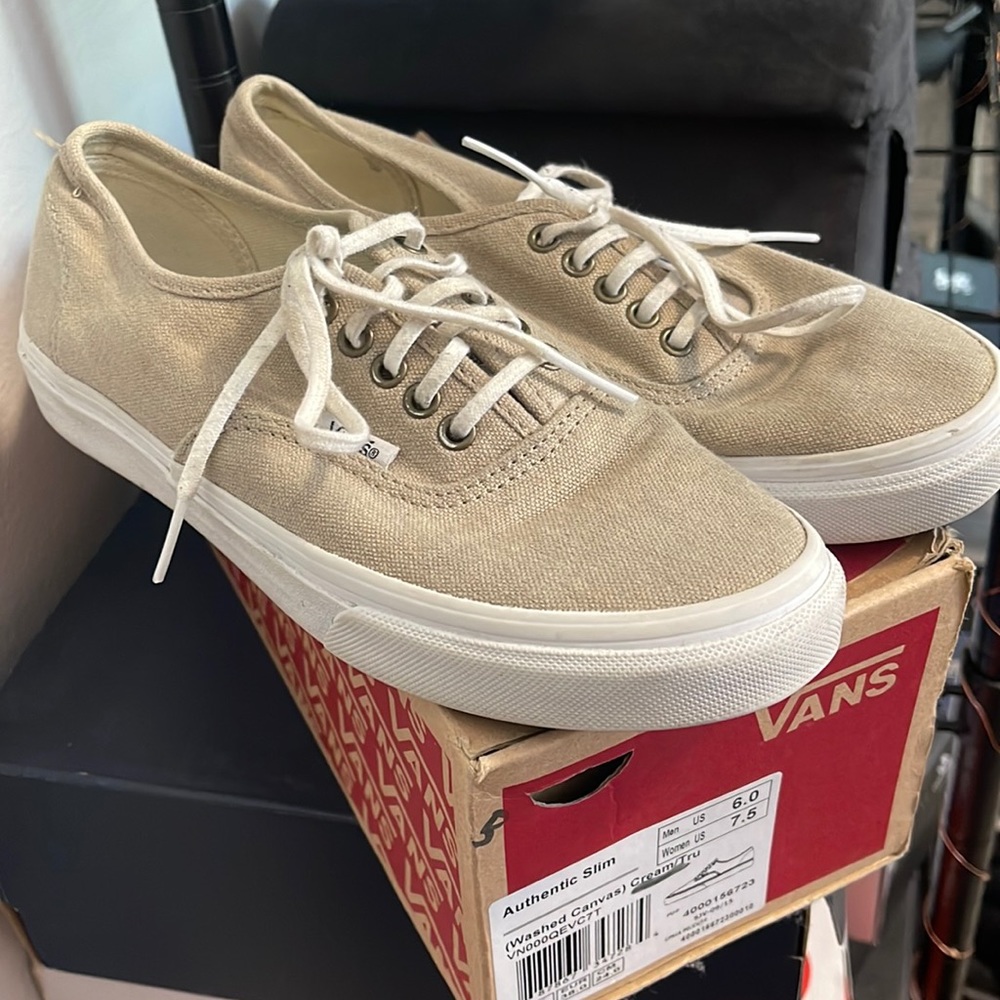 Vans Authentic Slim 'Washed Canvas - Cream' with suede laces